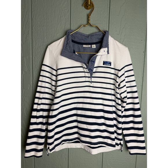 L.L. Bean Women’s Breton Stripe Pullover Long Sleeve Small – 100% Cotton - Picture 1 of 6